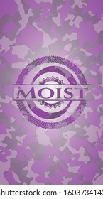 Moist pink camo emblem. Vector Illustration. Detailed.
