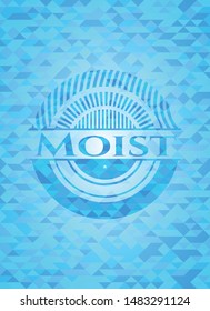 Moist realistic light blue emblem. Mosaic background
