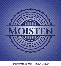 Moisten badge with denim background. Vector Illustration. Detailed.