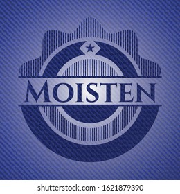 Moisten emblem with denim texture. Vector Illustration. Detailed.