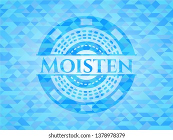 Moisten sky blue emblem with mosaic background