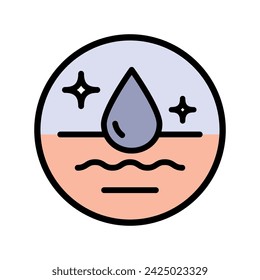 Icono de color de humedad, pictograma vectorial de crema hidratante. Capa de piel absorbe la gota de agua, colección de símbolos de cuidado de la piel antiseca. Pictograma de piel hidratante facial y corporal. Ilustración vectorial aislada