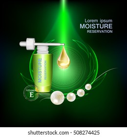 Moisture cream reservation, Improves moisture absorption for skin care. Background Vector Concept with pearls and gold drop of water in lighting effect