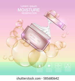 Moisture cream reservation, Improves moisture absorption for skin care in the bubble on pastel background