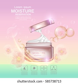 Moisture cream reservation, Improves moisture absorption for skin care in the bubble on pastel background