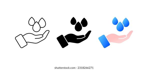 Humedad. Diferentes estilos, color, cantidad de humedad, hidratación de la piel. Iconos vectores.
