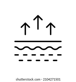 Moisture Evaporation of Skin Line Icon. Skin Water Loss Pictogram. Skin Structure and Arrows Up Moisture Wicking Process, Skin Odor Concept Outline Icon. Editable Stroke. Isolated Vector Illustration.