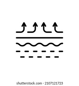 Moisture Evaporation of Skin Line Icon. Skin Water Loss Pictogram. Skin Structure and Arrows Up Moisture Wicking Process, Skin Odor Concept Outline Icon. Editable Stroke. Vector Illustration.