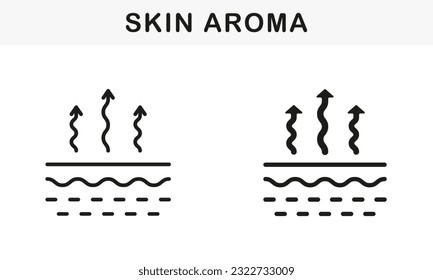 Moisture Evaporation of Skin Line and Silhouette Black Icon Set. Skin Water Loss Pictogram. Skin Structure and Arrows Up Moisture Wicking Process Symbol Collection. Isolated Vector Illustration.