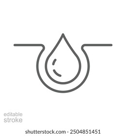 Icône humidité. Style de contour simple. Crème hydratante, soin de la peau, peau, absorption, absorber, doux, eau, humide, concept dermatologue. Symbole de trait fin. Illustration vectorielle isolée. Trait modifiable.