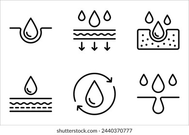 Moisture line icon set, moisturizing cream skincare sign for cosmetics packaging. vector illustration on white background