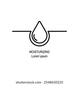 Icono de línea de humedad, pictograma de Vector de crema hidratante. Ilustración de cuidado de la piel, signo para el embalaje de cosméticos.