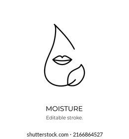 Moisture and nutrition icon for revitalizing and hydrating face beauty product. Editable stroke. Vector stock illustration isolated on white background for packaging design. EPS10 