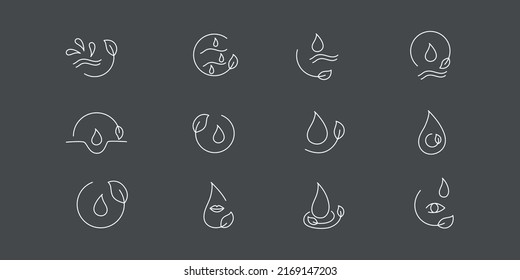 Moisture and nutrition icon for revitalizing and hydrating face beauty product. Editable stroke. Vector stock illustration isolated on black chalkboard background for packaging design. EPS10 