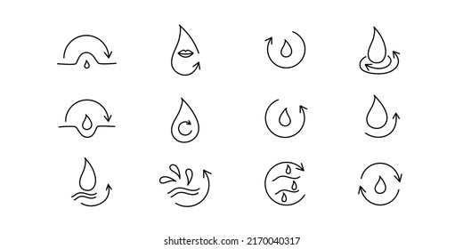 Moisture and nutrition icon set for revitalizing and hydrating face beauty product. Editable stroke. Vector stock illustration isolated on white background for packaging design. EPS10 