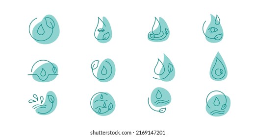 Moisture and nutrition icons set for revitalizing and hydrating face beauty product. Editable stroke. Vector stock illustration isolated on white background for packaging design. EPS10 