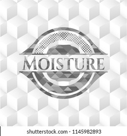 Moisture realistic grey emblem with geometric cube white background