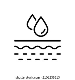 Moisture Skin Concept Line Icon. Moisturizing Face and Body Skin Linear Pictogram. Skin Layer Absorb Water Drop Outline Icon. Anti Dry Skincare. Editable Stroke. Isolated Vector Illustration.