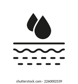 Moisture Skin Concept Silhouette Icon. Moisturizing Face and Body Skin Glyph Pictogram. Skin Layer Absorb Water Drop Icon. Anti Dry Skincare. Isolated Vector Illustration.