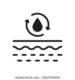 Moisture Skin Concept Silhouette Icon. Water Drop with Arrow and Skin Layer Glyph Pictogram. Absorb Liquid Vitamin, Gel, Serum, Cream Icon. Isolated Vector Illustration.