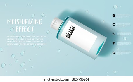 Moisture skincare product ads with Drop of water on cyan background. Vector illustration, eps10 