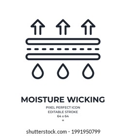Moisture wicking editable stroke outline icon isolated on white background flat vector illustration. Pixel perfect. 64 x 64.