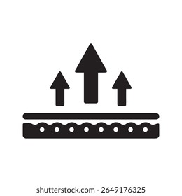 Moisture wicking fabric icon with a porous surface and upward arrows showing breathable technology for activewear and sports apparel vector solid glyph icon