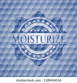 Moisturize blue emblem with geometric pattern background.
