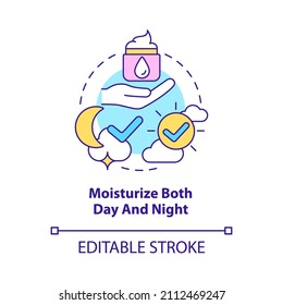 Moisturize both day and night concept icon. Beauty tip. Skincare routine abstract idea thin line illustration. Isolated outline drawing. Editable stroke. Roboto-Medium, Myriad Pro-Bold fonts used