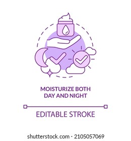 Moisturize both day and night purple concept icon. Skincare routine abstract idea thin line illustration. Isolated outline drawing. Editable stroke. Roboto-Medium, Myriad Pro-Bold fonts used