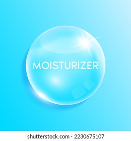 Moisturizer collagen solution in the shape blue drop water. Vitamins complex with Chemical formula from nature. Beauty treatment nutrition skincare design. Medical concepts. 3D Realistic Vector.