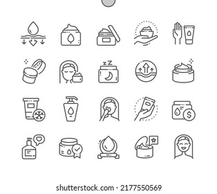 Moisturizer cream. Healthy face and uv protection. Skin care. Pixel Perfect Vector Thin Line Icons. Simple Minimal Pictogram