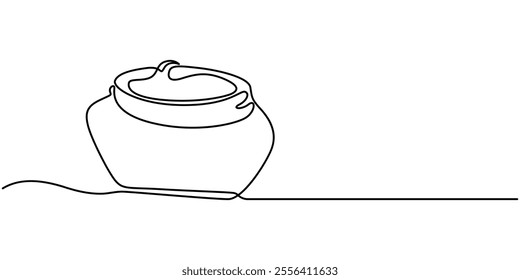 Moisturizer, Face Cream continuous line art, Skin Care continuous line drawing with color shapes, Cream Line Icon, Continuous line drawing of hand holding hygienic cream. Skin care, treatment.