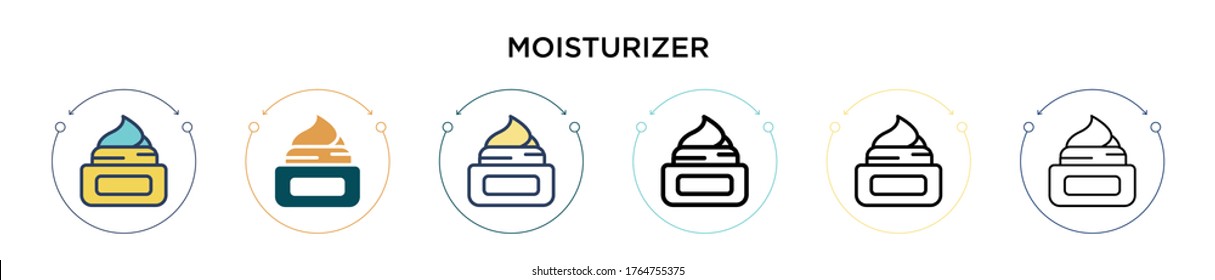 Moisturizer icon in filled, thin line, outline and stroke style. Vector illustration of two colored and black moisturizer vector icons designs can be used for mobile, ui, web