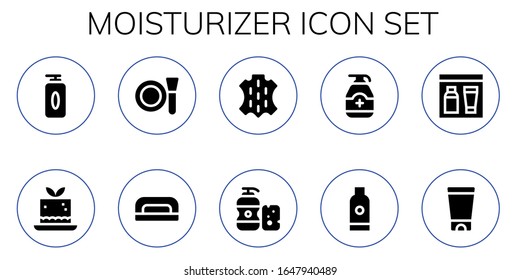 moisturizer icon set. 10 filled moisturizer icons.  Simple modern icons such as: Gel, Mousse, Make up, Nail dryer, Skin, Shampoo