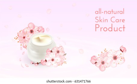 Moisturizing cosmetic ads template. Cream products mockups advertising isolated upon water, nature background against light pink bokeh. 3d illustration. moisture face skin care containers .