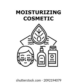 Moisturizing Cosmetic Vector Icon Concept. Cream And Lotion Moisturizing Cosmetic Prepared From Natural Eco Clean Ingredient. Skin Care Moisture Bio Organic Cosmetology Black Illustration