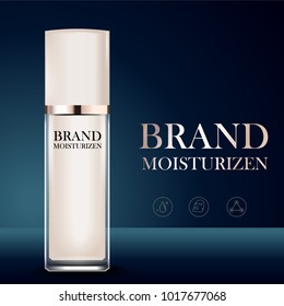 Moisturizing cosmetics ads template. Hydrating facial or body lotion. Mockup 3D Realistic illustration.