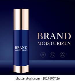 Moisturizing cosmetics ads template. Hydrating facial or body lotion. Mockup 3D Realistic illustration.