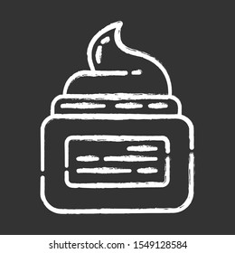 Moisturizing cream chalk icon. Waxing, depilation aftercare product in jar. Body lotion, natural skin care. Professional beauty treatment cosmetics. Isolated vector chalkboard illustration