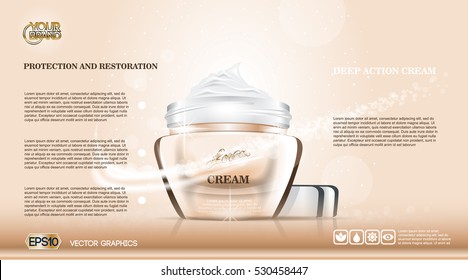 Moisturizing Cream cosmetic ads template. Hydrating facial lotion. Mockup 3D Realistic illustration. Sparkling background trendy pastel colors