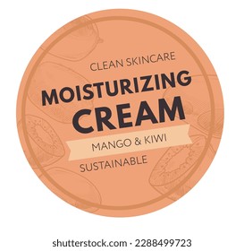 moisturizing cream, mango and kiwi for clean skincare, sustainable cosmetics product for all types of skin. isolated logo with copy. Label or logotype, emblem for package. Vector in flat style
