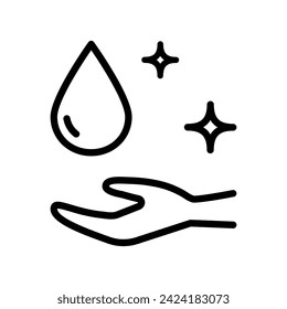 Moisturizing cream, shaving gel or soap foam with water drop, face skin and hand care or body wash linear icon. Foam and hand icon, liquid soap and hands washing or hygiene, line vector.