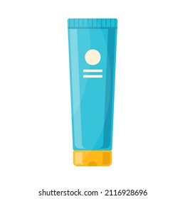 Moisturizing cream tube with lid for hands, body, face skin care vector flat illustration. Blue plastic tuba for toothpaste, gel and shampoo isolated. Packaging for medicine cosmetics hygiene lotion