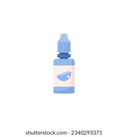 Feuchtigkeitsfördernde Tropfen für Kontaktlinsen, flache Vektorgrafik einzeln auf weißem Hintergrund. Reizende und trockene Augen Behandlung. Konzepte des Gesundheitswesens und der Augenheilkunde.