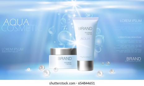 Moisturizing effect cosmetic ad template. Aqua water splash drop 3d detailed realistic vector illustration. Promoting banner blue marketing background art