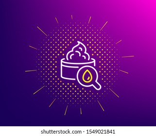 Moisturizing face cream line icon. Halftone pattern. Skin care sign. Cosmetic lotion symbol. Gradient background. Moisturizing cream line icon. Yellow halftone pattern. Vector