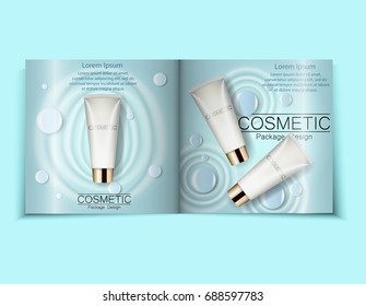 Moisturizing face cream package cosmetics design, ads, templates for design light blue cosmetic brochure design can also be used on catalogs or magazines, 3d illustration.