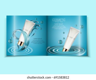 Moisturizing face cream package cosmetics design, ads, templates for design light blue cosmetic brochure design can also be used on catalogs or magazines, 3d illustration.