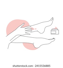 Moisturizing foot cream. Wellness spa skin care, feet beauty treatment massage line vector illustration